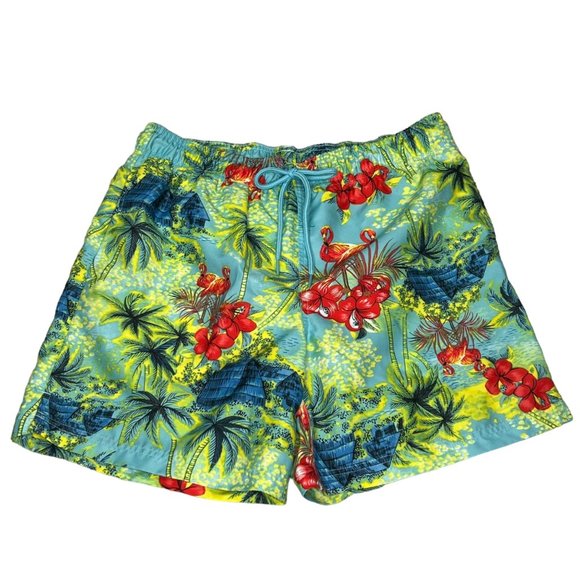 George Swimwear Mens Medium 32-34 Flamingo Mesh Lined Pineapple Trunks Shorts - Picture 1 of 11